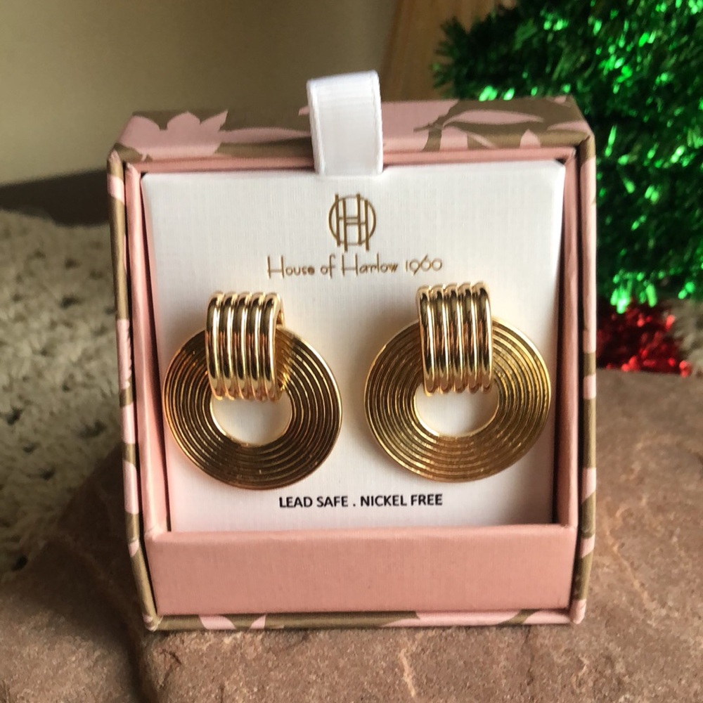 House of Harlow 1960 Gold Tone Disc Earrings